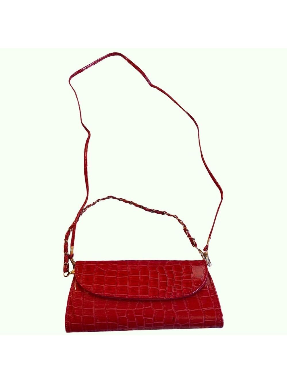 Red Crocodile-Textured Crossbody Bag